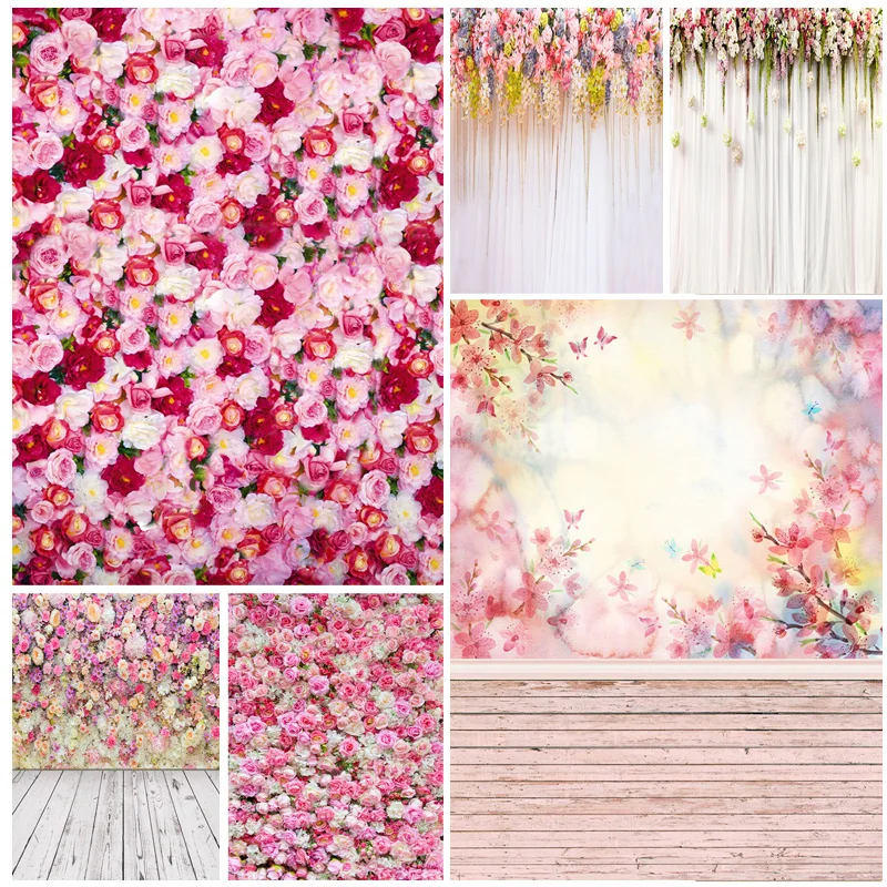 Nitree Art Fabric Valentine Day Photography Backdrops Prop Love Heart Rose Wooden Floor Photo Studio Background  211215-22