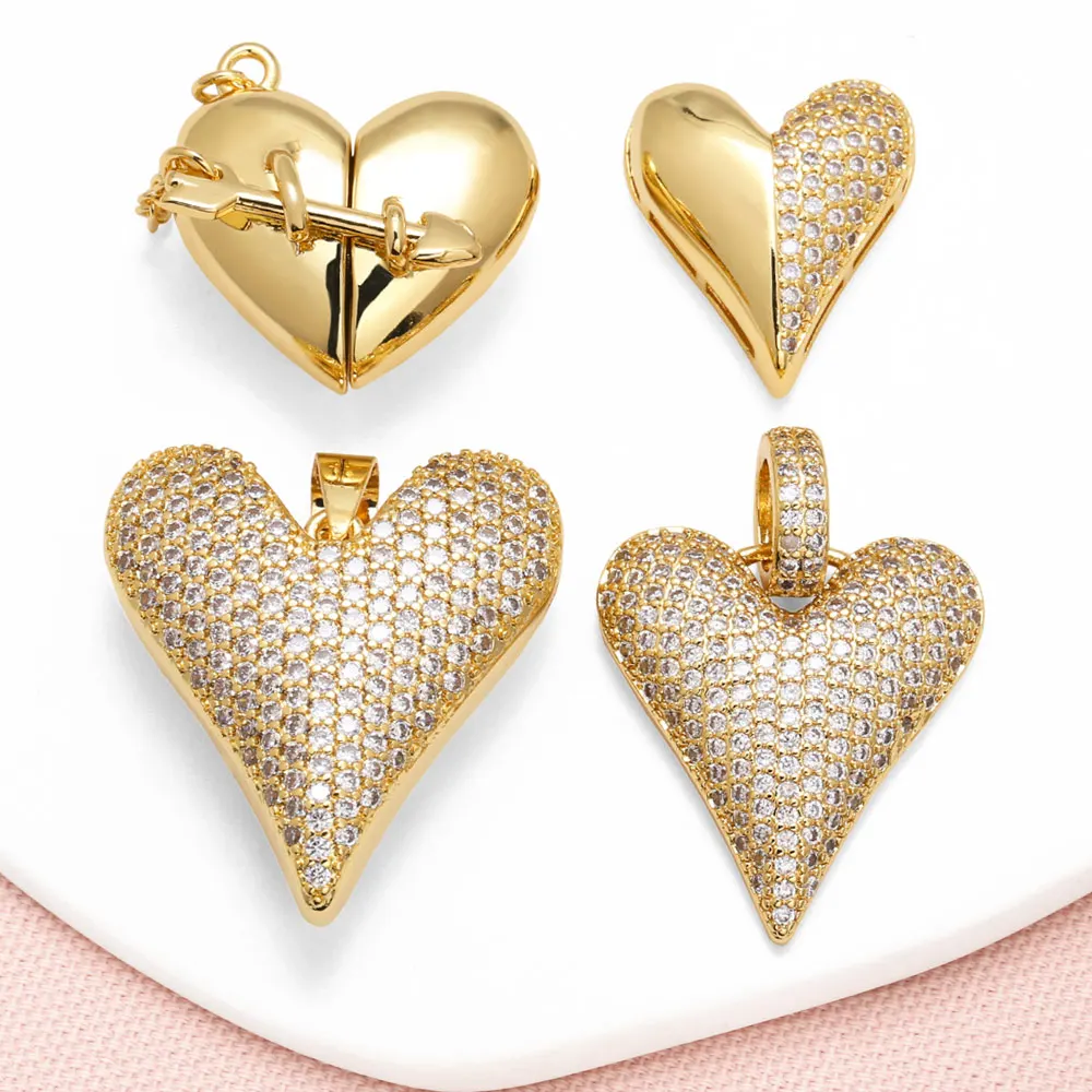 OCESRIO Mini colgante de corazón grande de cristal blanco para collar chapado en oro de cobre hecho a mano al por mayor suministros de joyería pdtb199