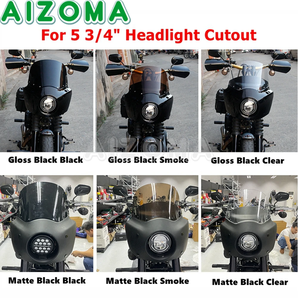 Motorcycle 11 inch Headlight Windshield Fairing For Harley DYNA STREET BOB FXDB Front 5 3/4