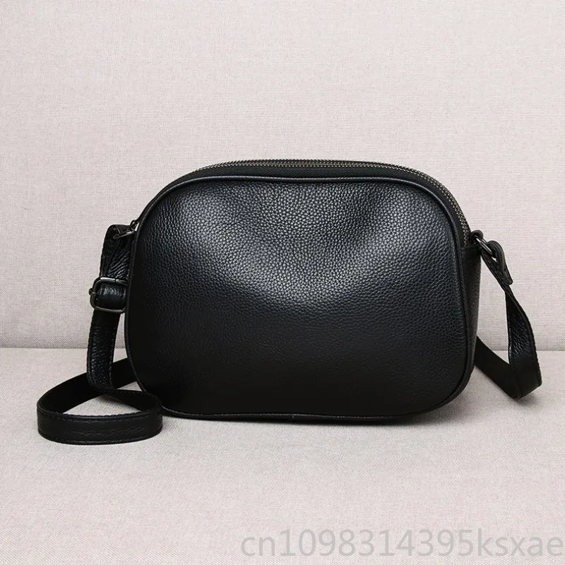 Genuine Leather Round Crossbody Bag Multi-Compartment Shoulder Purse Fashion Top Layer Cowhide Trendy Handbag Travel Work
