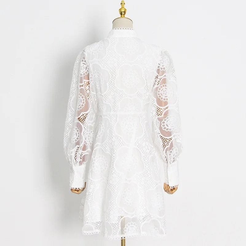 أنيقة الجوف خارج التطريز فستان الدانتيل الخريف ملابس النساء طويلة الأكمام ألف خط فساتين حفلة موسيقية فستان الحفلات نادي رداء فام