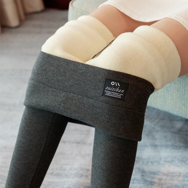 Zimowe haftowane ciepłe legginsy damskie seksowne z wysokim stanem prążkowane legginsy damskie mocno elastyczne ocieplane polarem grube spodnie damskie