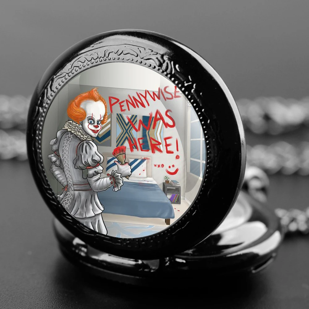 Joker Themed Glass Dome Quartz Pocket Watch Classic Arabic Numeral Dial with Durable Chain for Men Creative Gifts