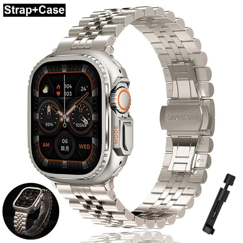 apple-watchバンド-45mm-41mm-ultra-49mm-44mm-46mm-42mm対応-メタルケース-ステンレススチールストラップ-iwatch-series-10-9-8-7-se-6用