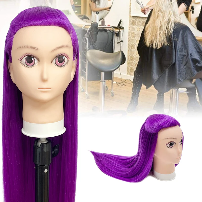 

Purple Straight Hair 100% Synthetic Fiber Practice Braiding Styling Training Head Hair Mannequin Doll Head with Mount Hole