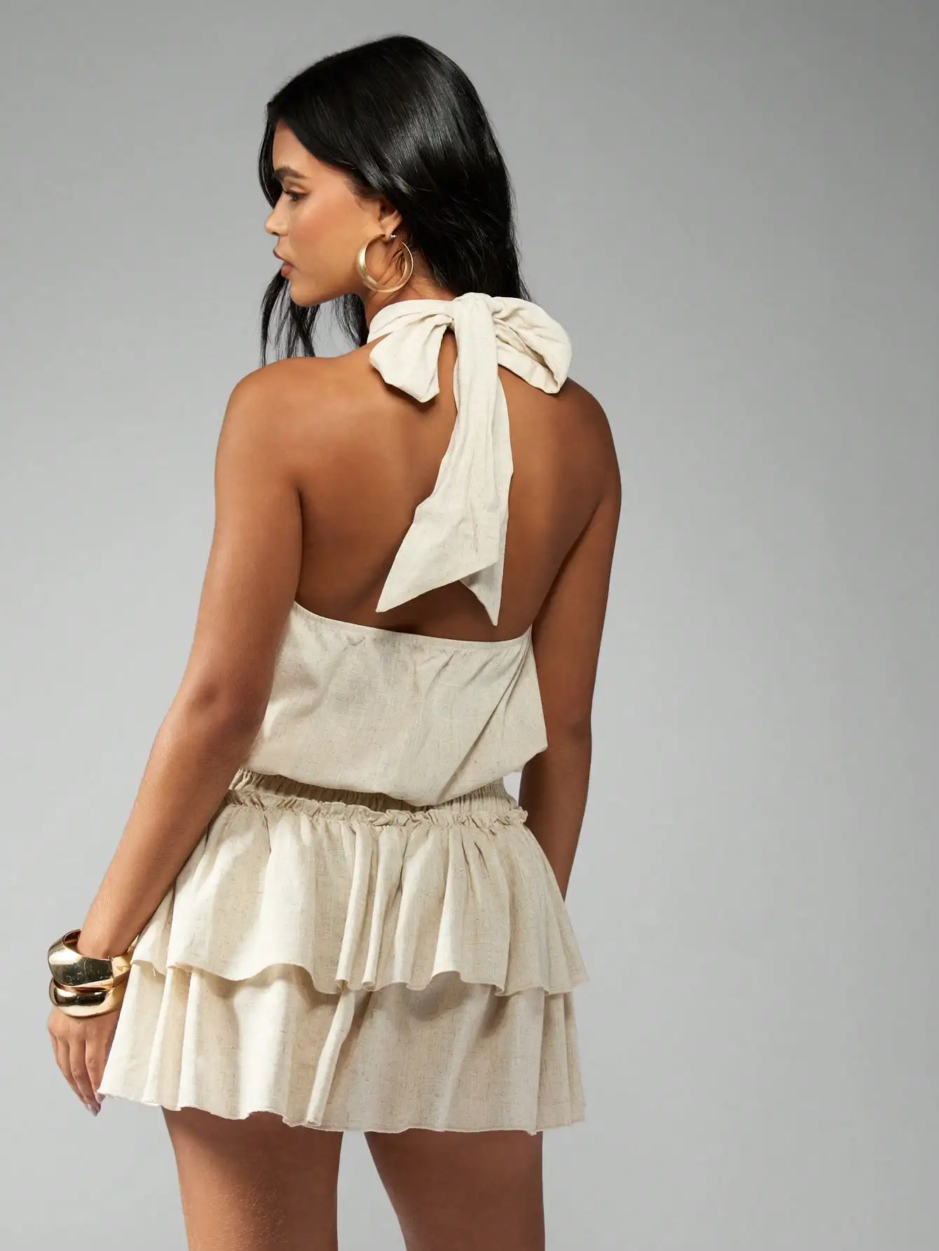 Halter Neck Ruffle Tier Mini Dress for Summer Parties and Special Occasions