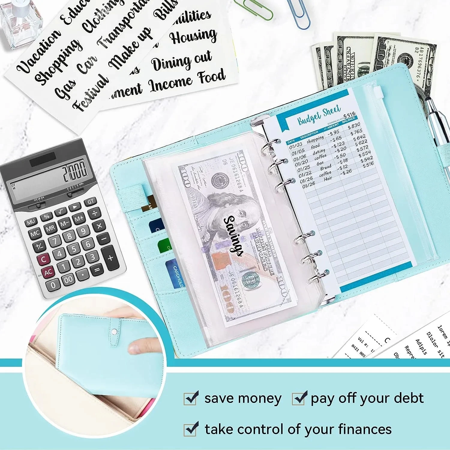 A6 Plant Color Budget Binder Zipper Envelopes Organizer Cash Envelopes for Budgeting Saving Money Planner Pockets Accessories