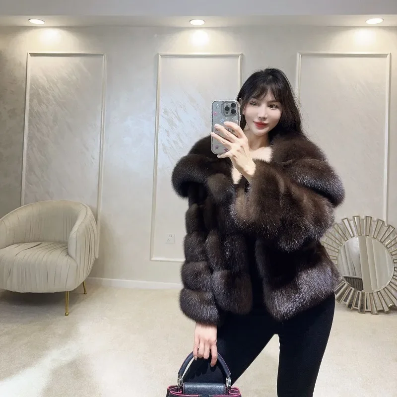 Autumn Winter Women's Fashion Classic Flared Sleeve Thickening Warm Imitation Fur Coat Women's Large Lapel Pockets Hooded Jacket