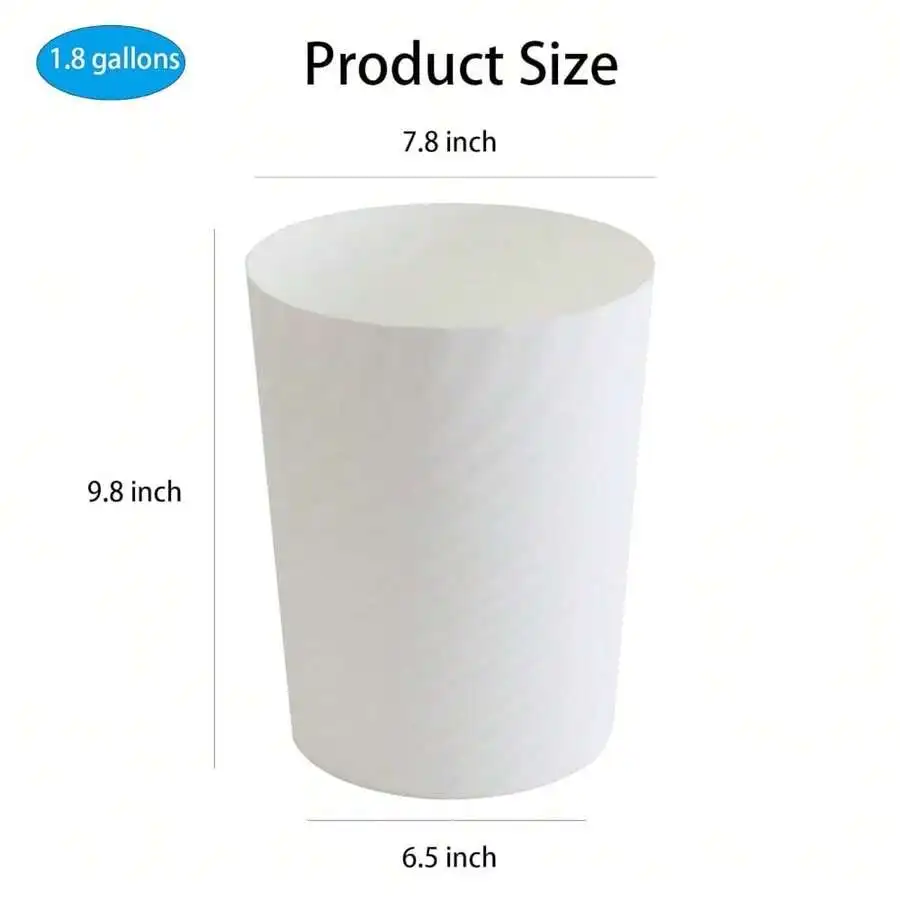 

1.8 Gallon White Plastic Trash Can For Bathroom Kitchen Office Dorm