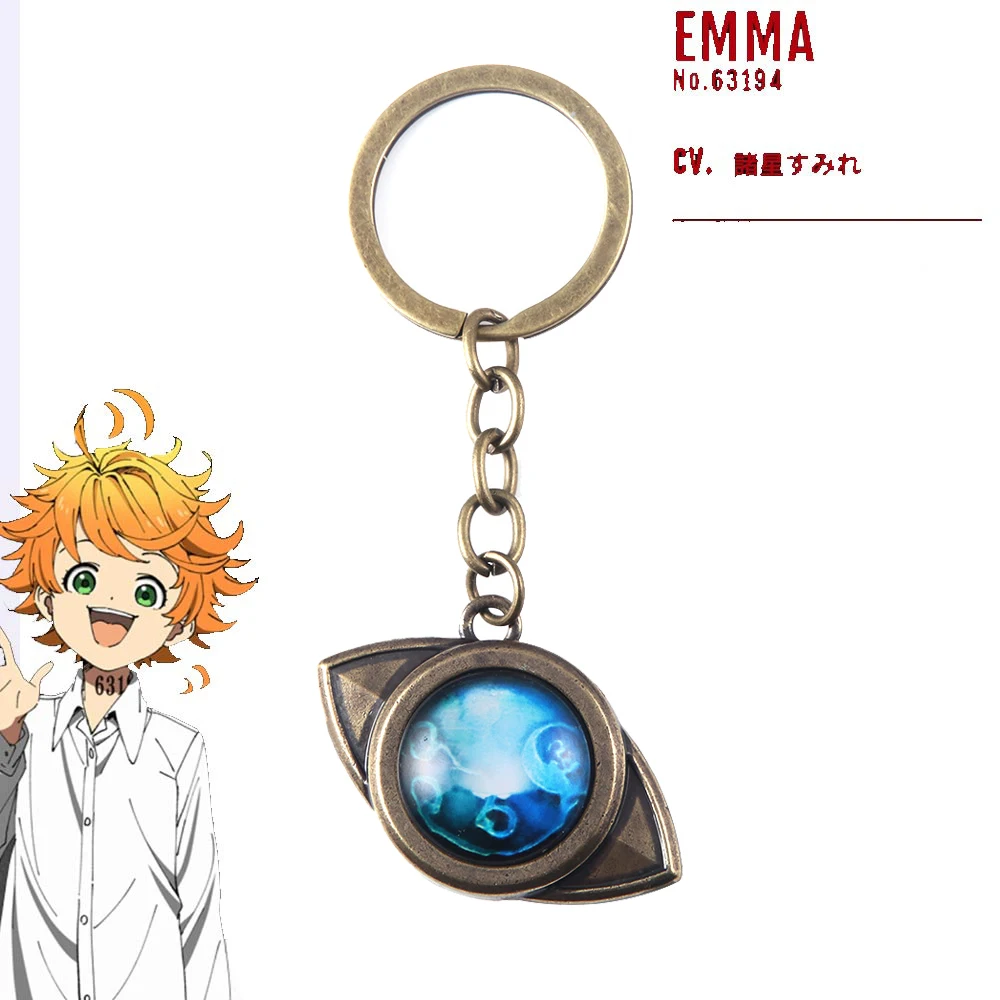 Anime The Promised Neverland Keychain Game Props Emma Amulet Pendant Eye Shape Sapphire Necklace For Women Men Backpack Charm