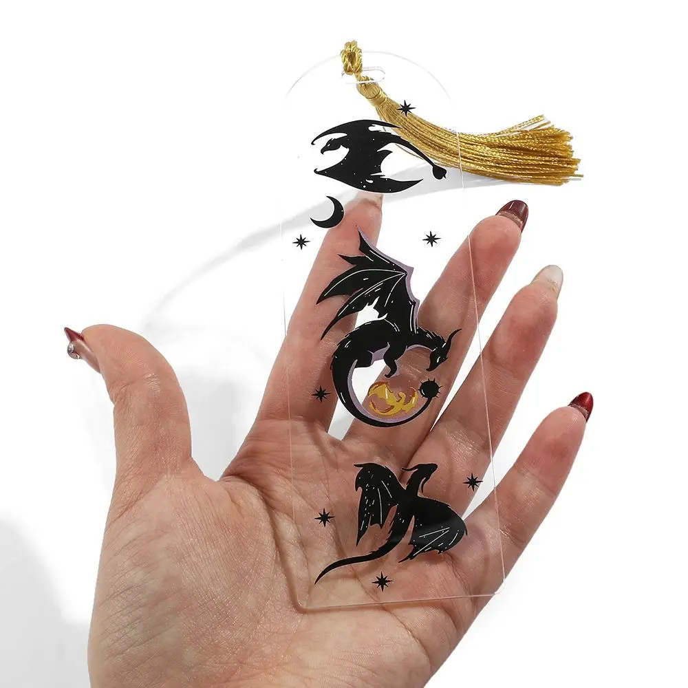 Fantasy Acrylic Black Dragon Book Mark Gothic Punk Transparency Anime Book Tags Tassels Mysterious Reading Supplies Men