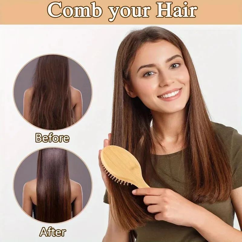 

​​Eco-friendly Bamboo Hair Comb Natural Wooden Anti-Static Detangling Comb Scalp Massage Cushion Hair Styling Tool Unisex​