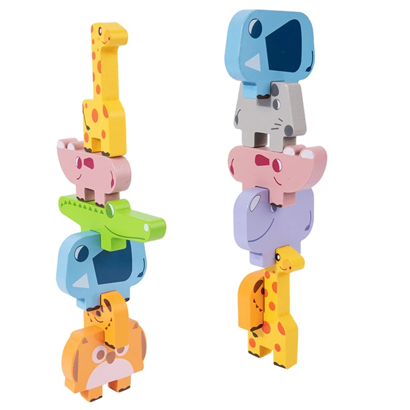 Conjunto de blocos de empilhamento de brinquedos de construção de equipe de madeira, brinquedos de equilíbrio de animais para crianças, meninos e meninas