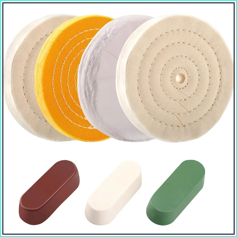 

6 Inch Polishing Wheels Kit for Bench Grinder, 7PCS Cotton Buffing Wheels & 3 Compounds, 1/2" Arbor