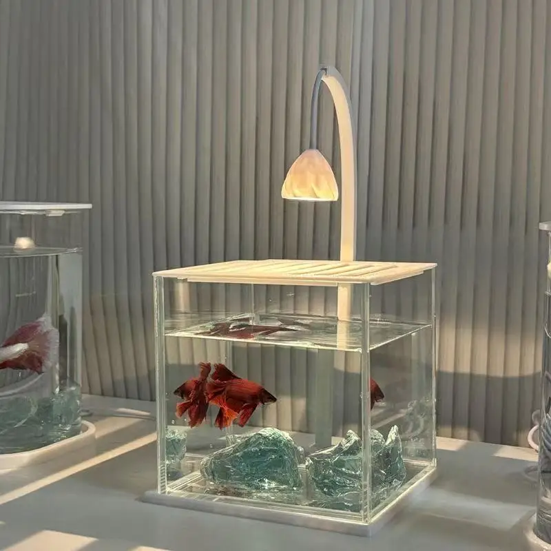 Acrylic Aquarium Ice Crystal Landscape Desktop Eco-friendly Betta Fish Tank Complete Set Small Home Use Clear Aquarium