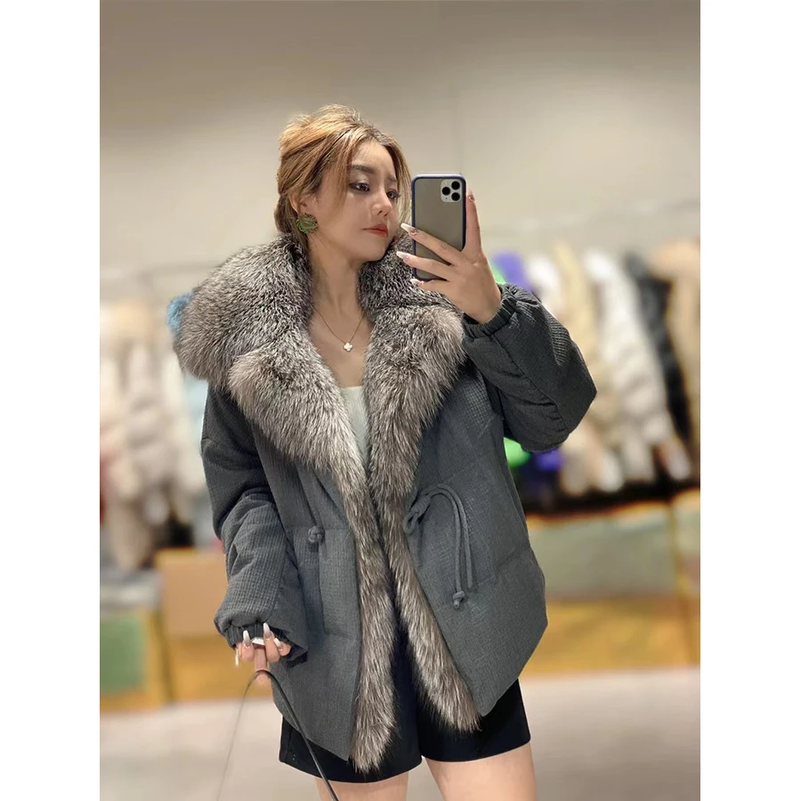 

Goose Down Jacket With Fox Fur Collar Winter Women Jacket Fashion Best Selling Down Coats