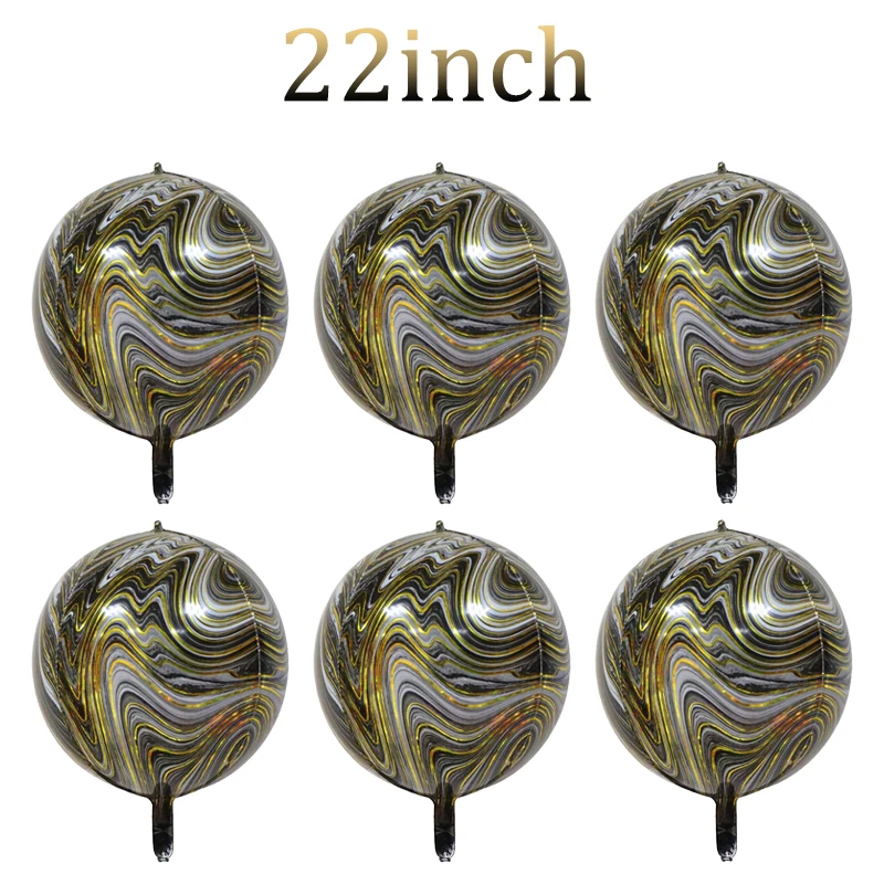 6Pcs Black Gold Marble Foil Balloons Birthday Party Marble Printed Ballons for Wedding Graduation Birthday Decor Adults Men