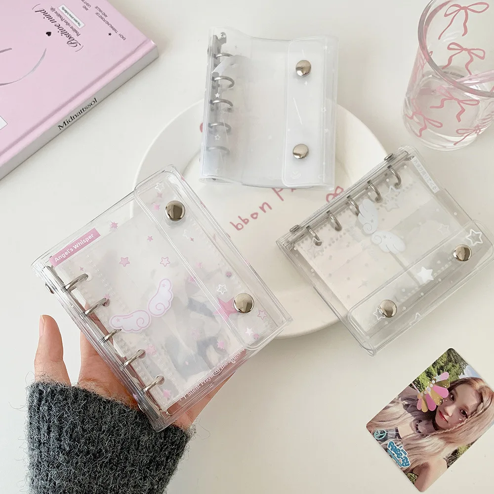 Cartoon M5 Transparent 5-Hole Binder Notebook Cute Girl Snap Button Hand Account Book 3inch Card Book Office Stationery