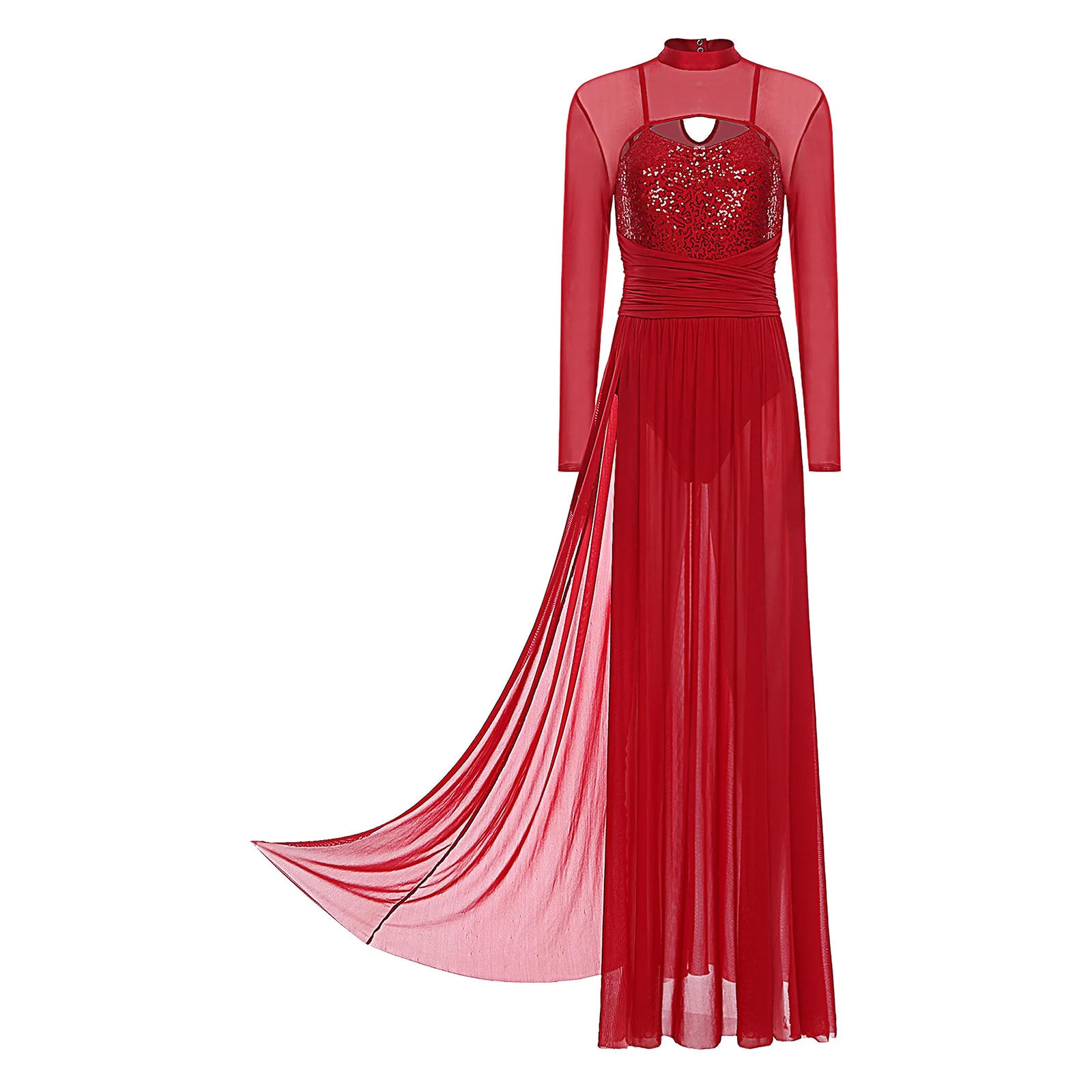 إمرأة الحديثة فستان رقص غنائي كم طويل ثياب فلوي فستان ماكسي الترتر الباليه الجمباز المعاصرة Dancewear ازياء