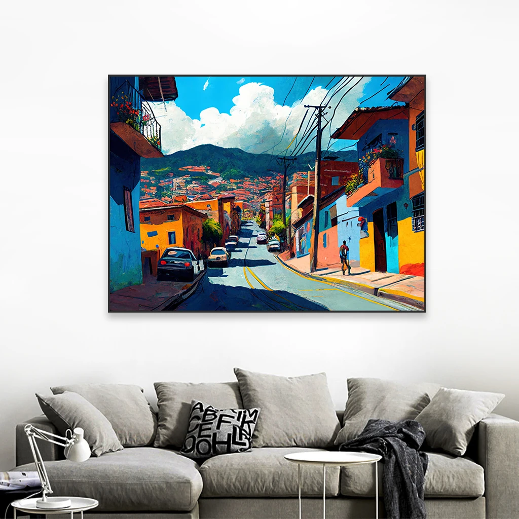 Colombia Travel City Poster Vintage Old Town Cartagena Poster Modern Colorful Colombian Landscape Colorful Print Canvas Painting