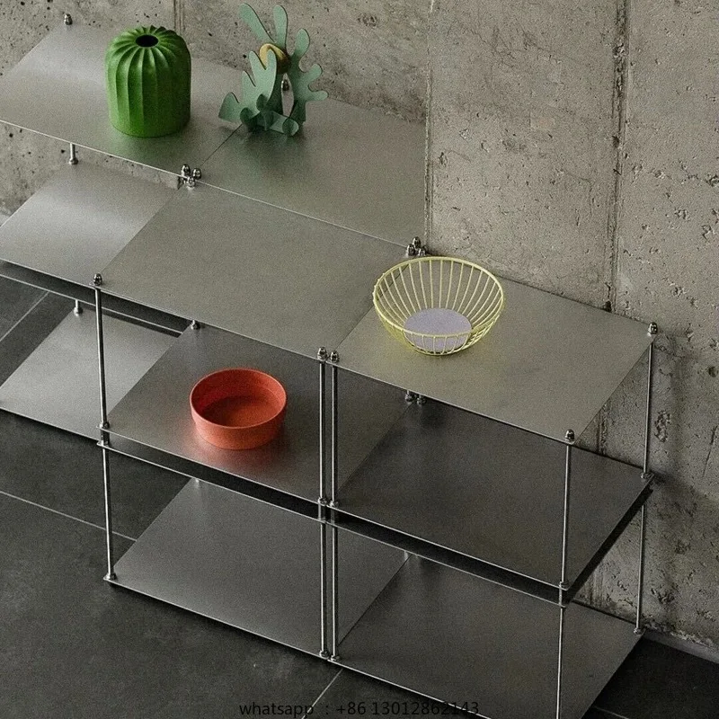 

Металлический модульный стеллаж для хранения из нержавеющей стали, напольная подставка, прикроватная тумбочка для гостиной, край книжной полки, уголок для кофе