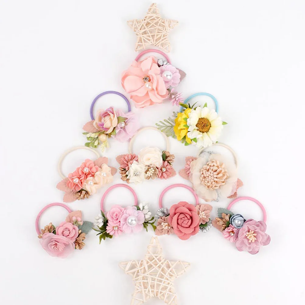 

6pcs Elastic Flower Hair Bands Ponytail Holders Soft Stretchygirl Hair Ponytail Holder Accessories