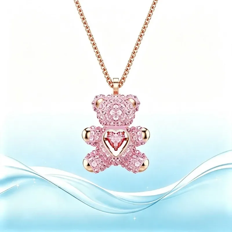 Light Luxury Jewelry Necklace with Sparkling Gemstones and Anti-oxidation Properties, Women's Exquisite Teddy Bear Accessories