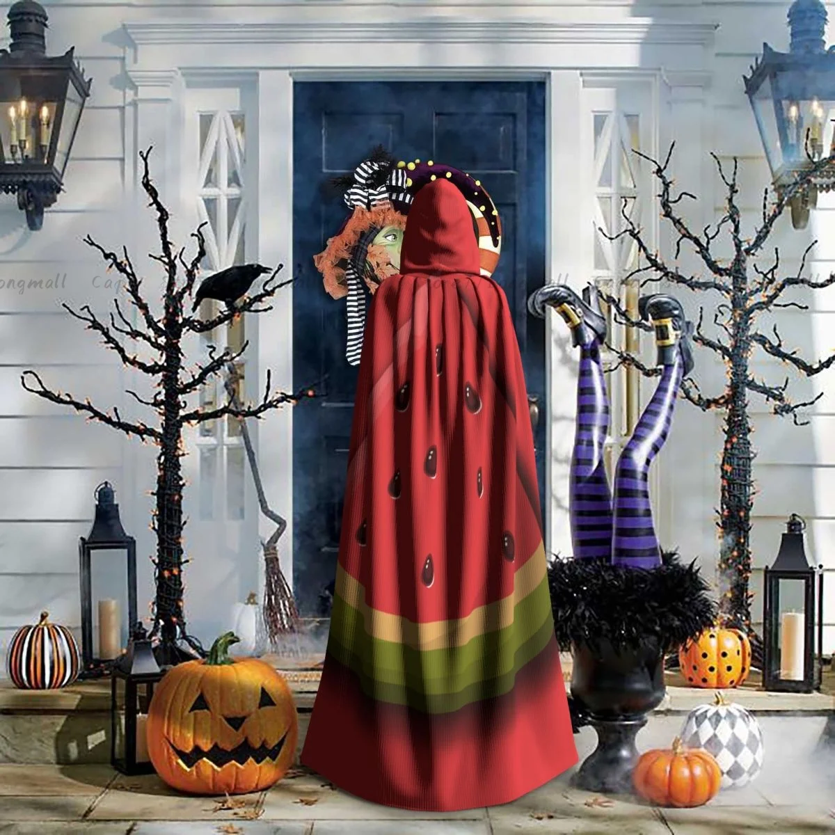 Adult Vampire Cape Hooded Robe Watermelon Halloween Cloak Full Length Cosplay
