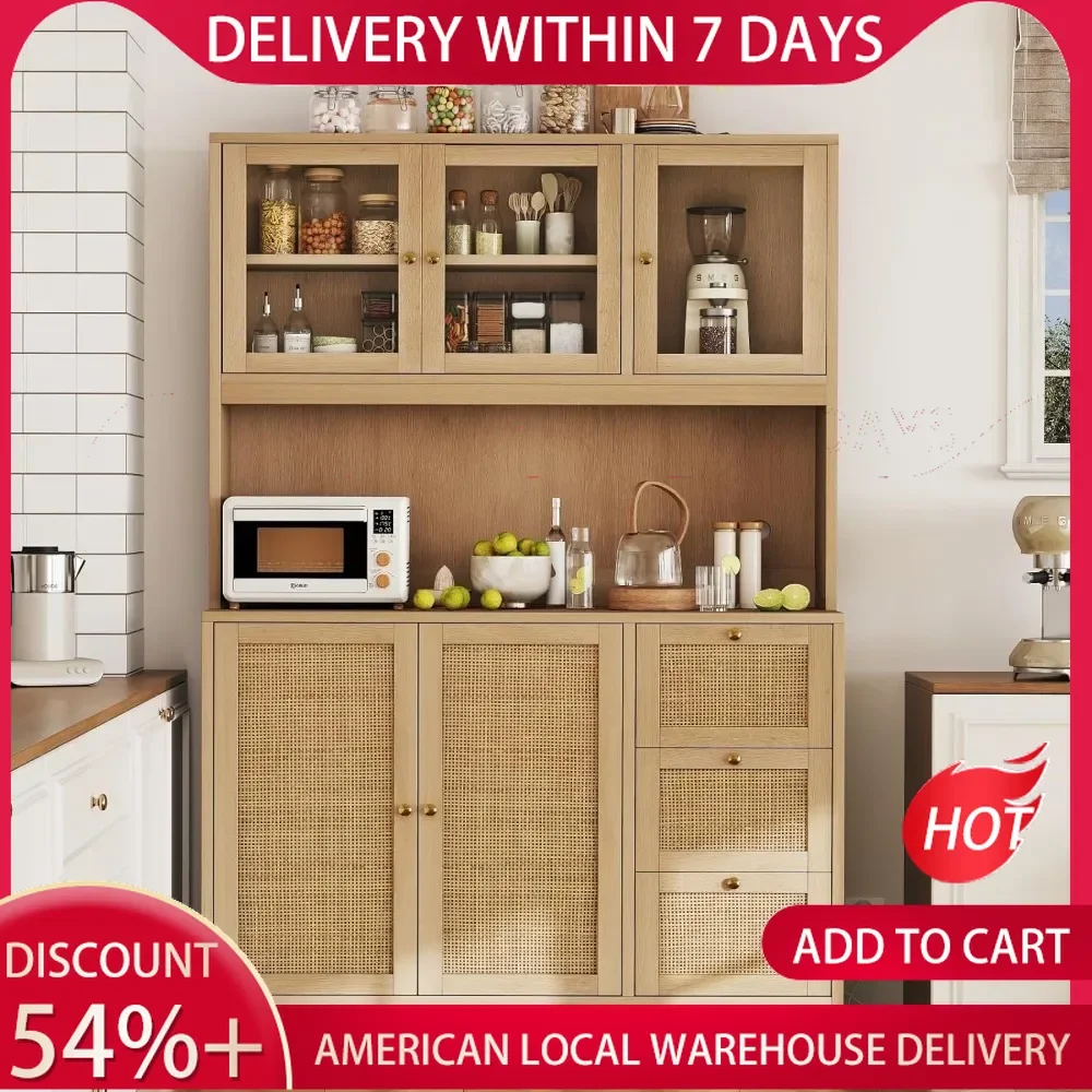 70.9''Kitchen Pantry Cabinet,Kitchen Hutch with Microwave Stand  Charging Station,Farmhouse Tall Storage Cabinet with Countertop