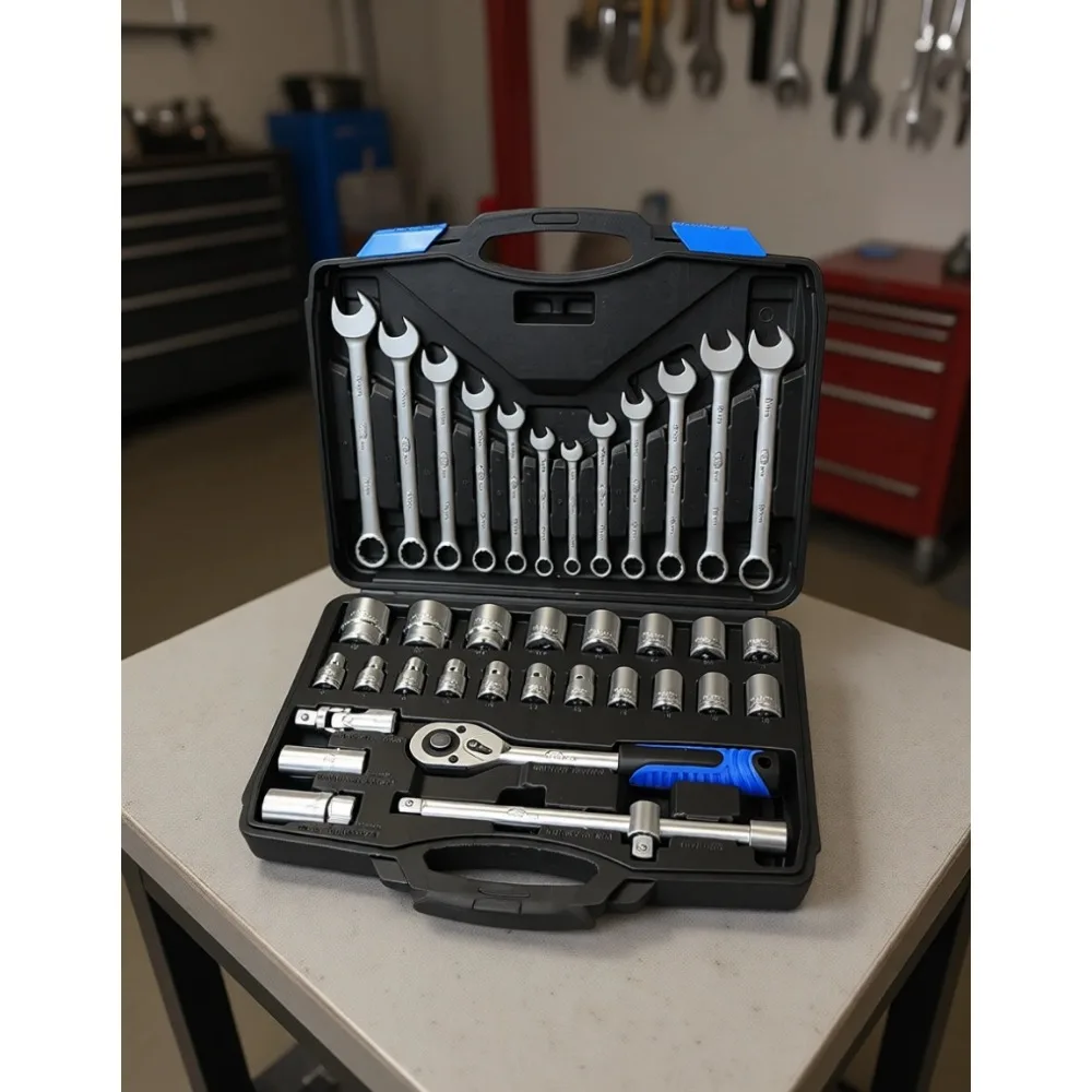 

Набор метрических торцевых ключей 1/2 дюйма (8-32 мм) и комбинированных ключей (8-19 мм), 37 предметов, набор инструментов для ремонта автомобилей и велосипедов