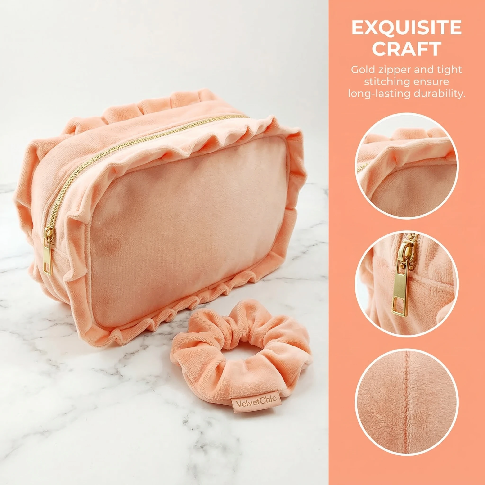 

New Ruffled Lace Plush Cosmetic Organizer Bag Grooming Storage Makeup Bag for Women with ZipperCrystal Velve Travel Makeup Bag
