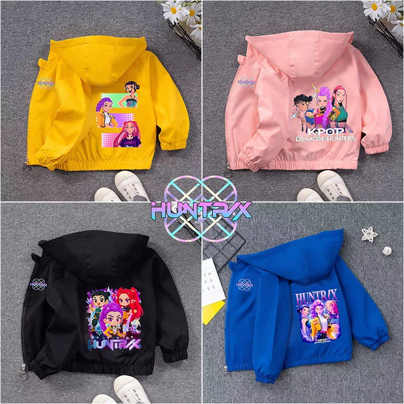 

KPop Demon Hunterss Jacket Girl Kawaii Anime Sweatshirt Children Cartoon Fashion Waterproof Windbreaker Kids Hooded Sweatshirts