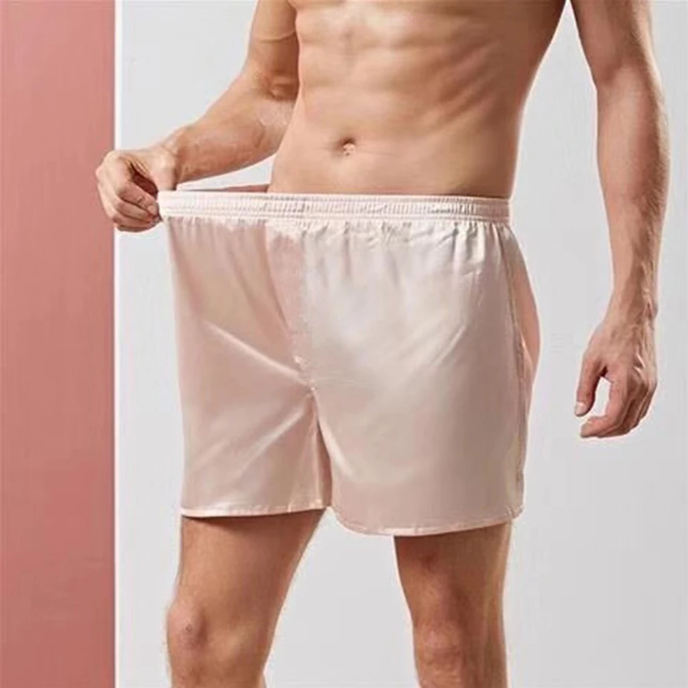 Men Satin Underwear Boxers Smooth Silk Pajamas Trunks Shorts Underwear Loose Nightwear Home Sleep Bottoms Sleepwear Boxershorts