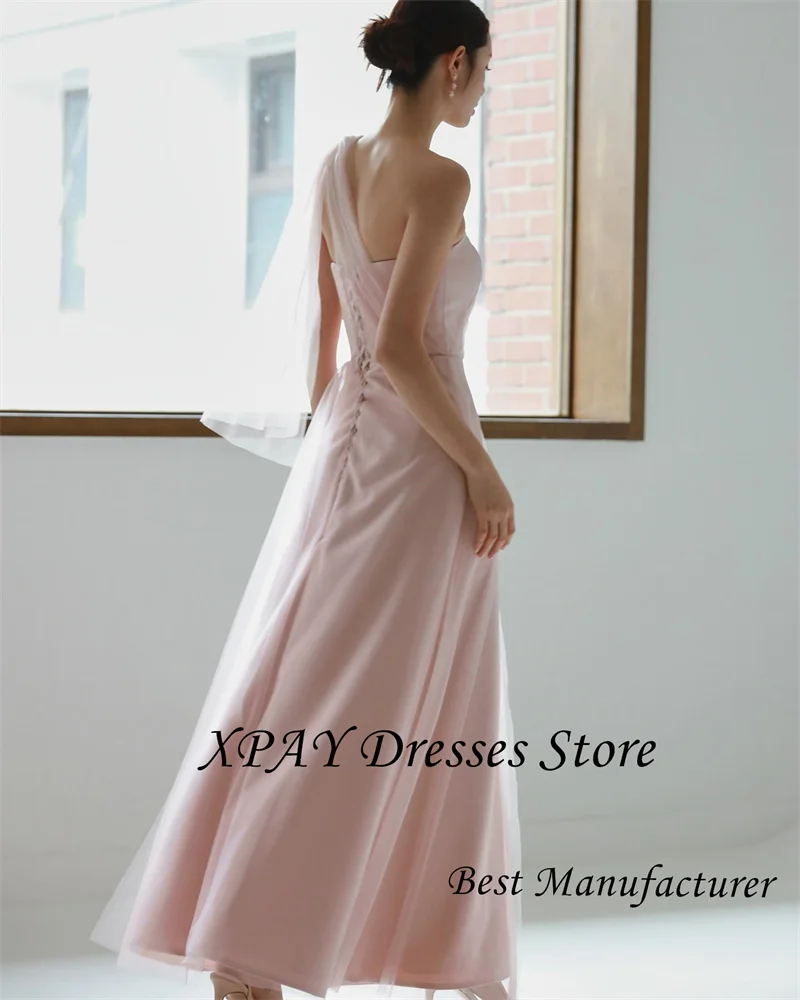 Xpay simples rosa vestido de festa à noite coreia sessão de fotos casamento sem alças tornozelo comprimento formal vestidos de noiva personalizado espartilho