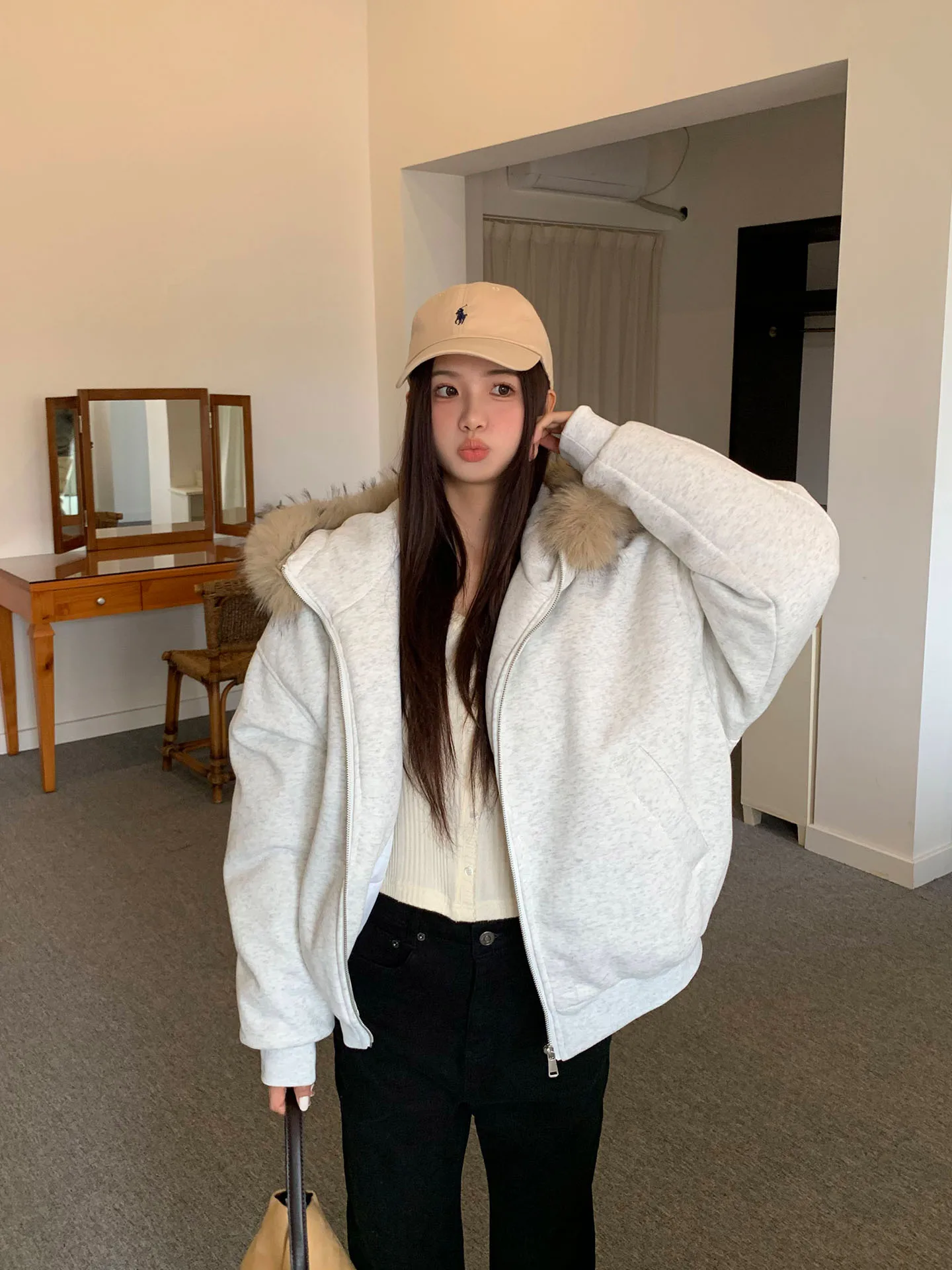 

American Retro Orange Tree Hooded Jaet Women's Loose Personali Autumn Winter Cotton Sweatirt Coat Korean Sle Long Sve