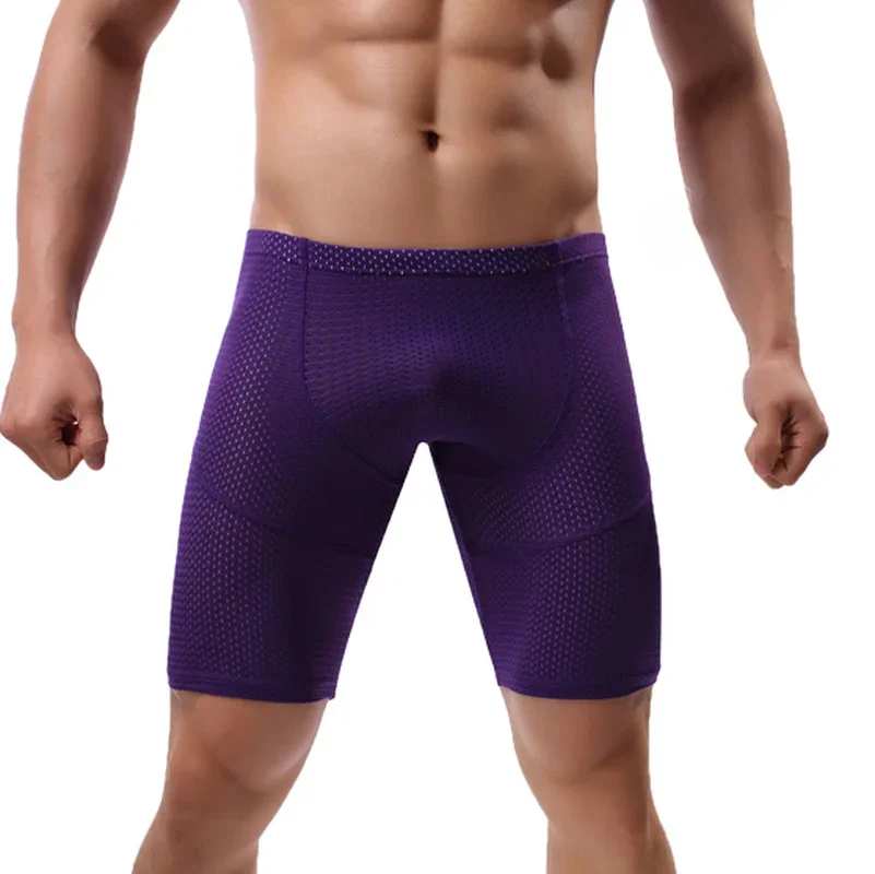 Low Waist Mens Long Boxers Male Underwear Shorts Mesh Breathable Men Underwear Boxershorts Long Leg Trunks Sexy Short Leggings image 2