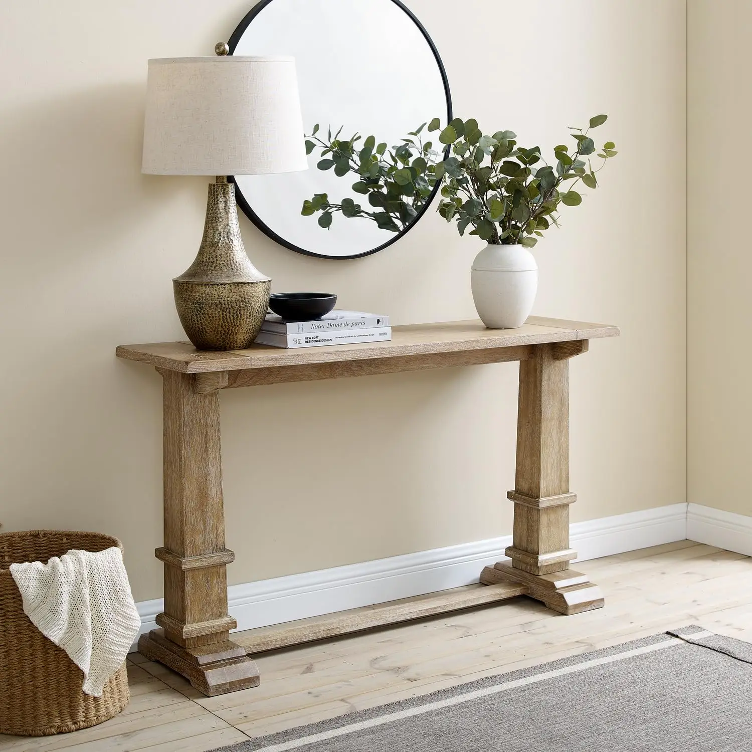 Rustic Brown Console Table with Trestle Base for Hall Entryway & Living Room 30.25