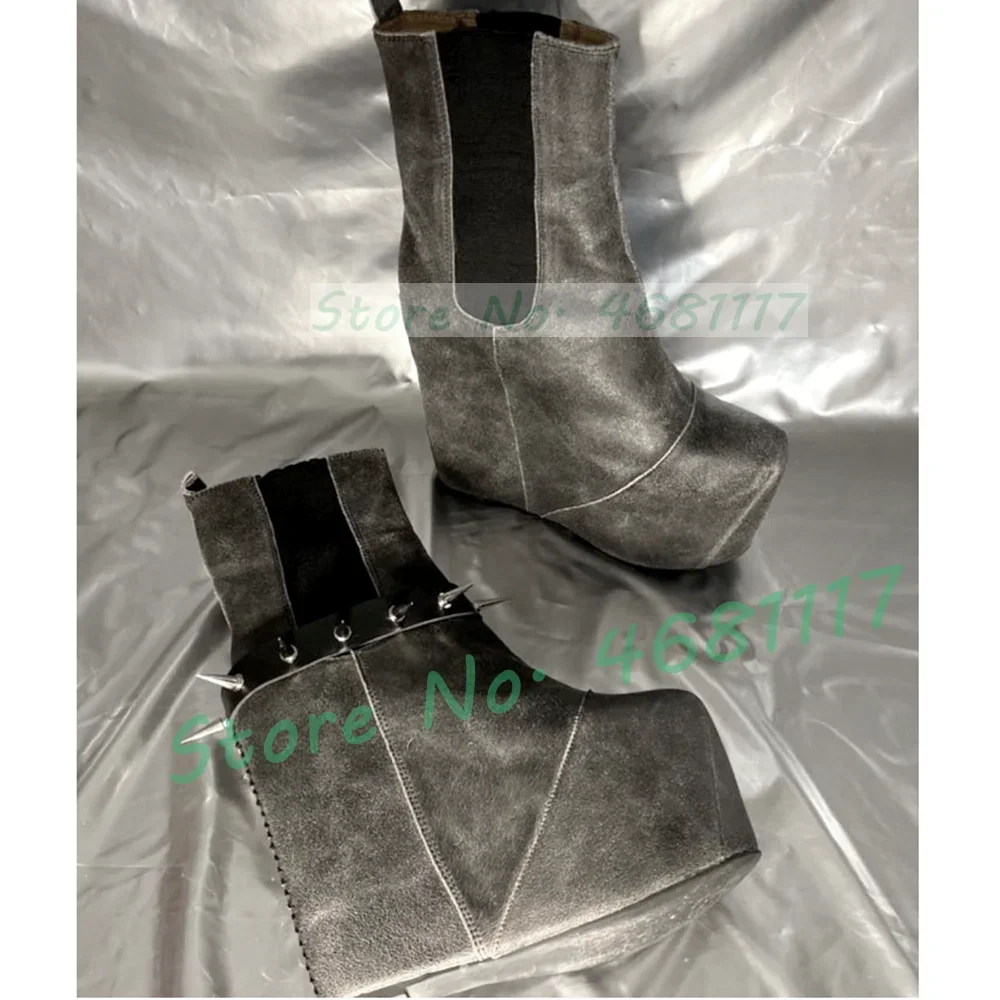 Vintage Platform Chelsea Ankle Boots Women Black Wedges Punk Chunky Heel Shoes Cool Girls Nubuck Leather Round Toe Winter Boots