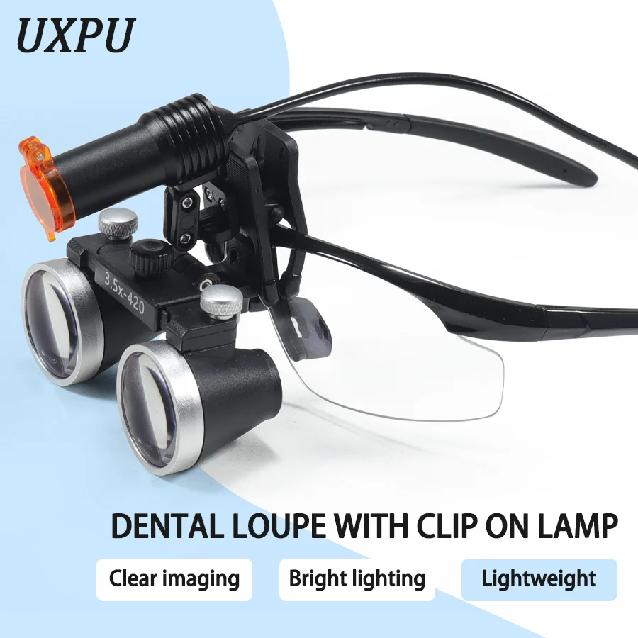 Dental Binocular Magnifying Glass and 5W Clip on High Brightness Spotlight for Otolaryngology, Cosmetic and Oral Surgery