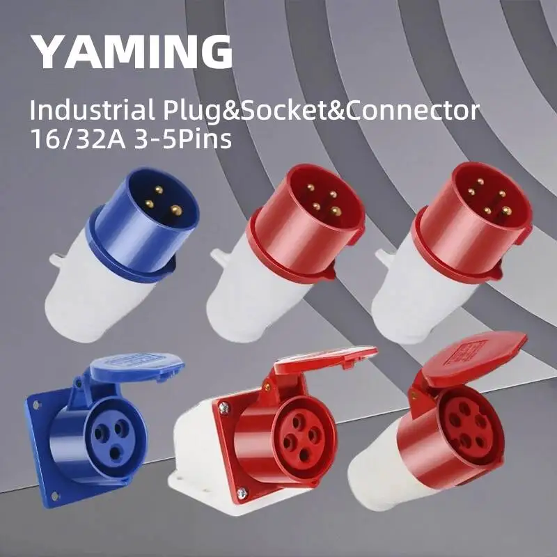 16A/32A Industrial Plug Socket Connector Male Female 3/4/5 Cores Pins Waterproof Surface Conceal Mounted IP44