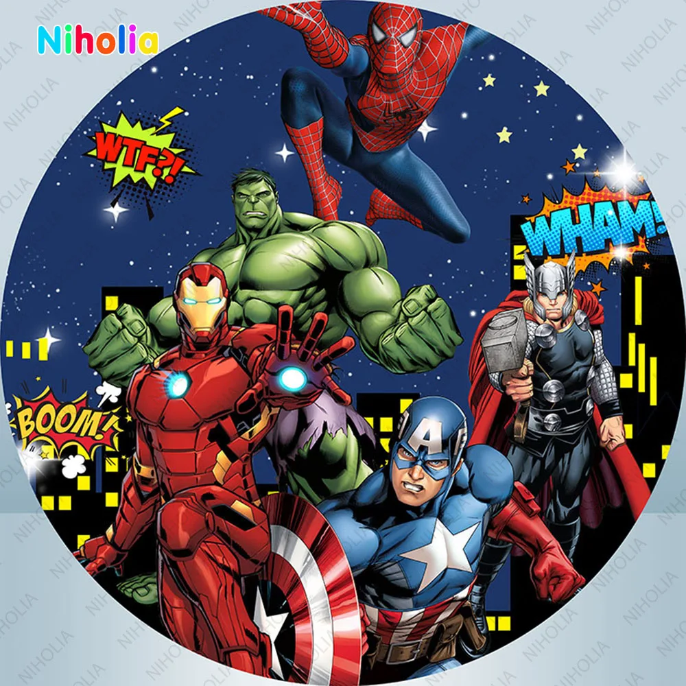 The Avengers Round Background Cover Boys Birthday Party Superhero Circle Backdrop Baby Shower Elastic Cylinder Booth Props