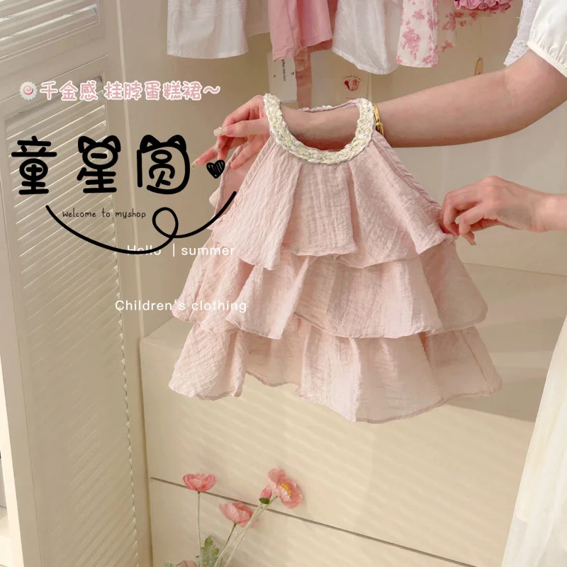 

Children's Summer Clothing New Girls Vacation Style Halter Sweet Dress Cake Dress