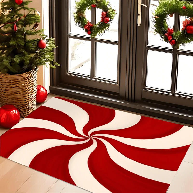 VIKAMA Christmas Candy Cane Doormat Snowman & Deer Welcome Carpet Outdoor Indoor Entryway Mat Living Room Rugs Home Decor