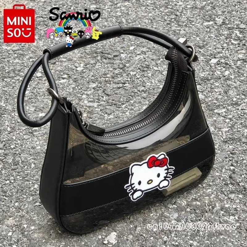 MINISO Hellokitty New Women\'s Handbag Fashionable High Quality Women\'s Crossbody Bag Cartoon Black Versatile Underarm Bag