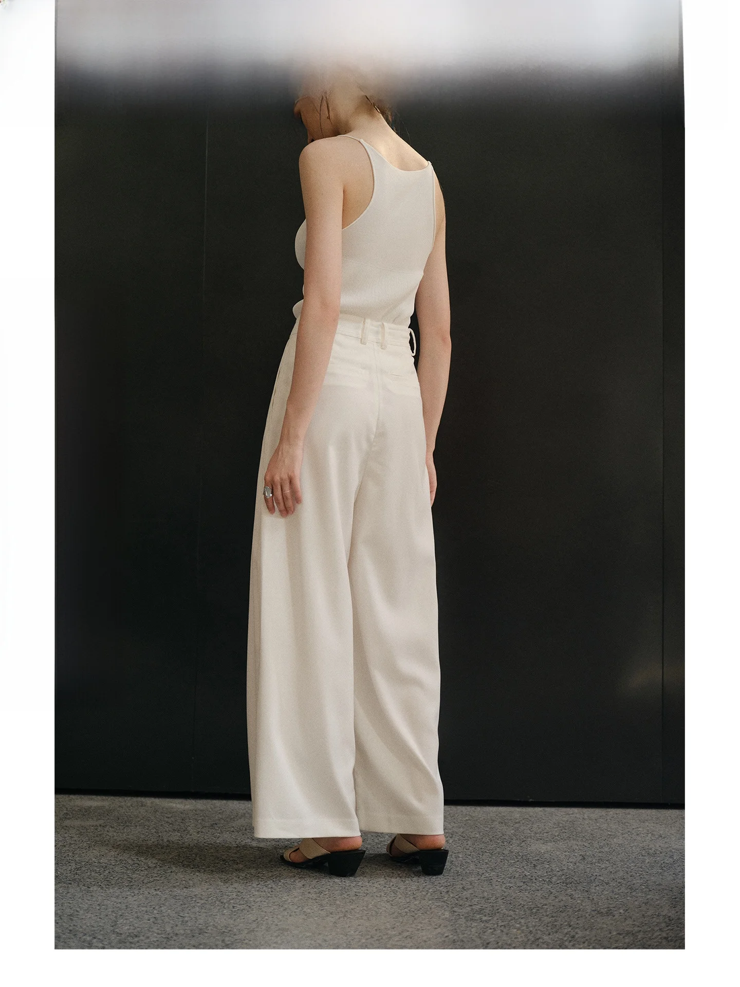 

UNID Acetate Suit Wide Leg Pants Women Summer High Waist Drapey Ele Supermodel Pleated Loose Slimming Long Trousers