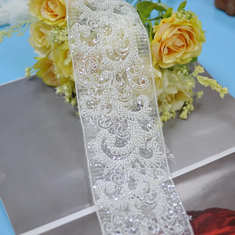 Nuovo abito da sposa cintura leggera tessuto di pizzo con perline di lusso largo 8.5cm