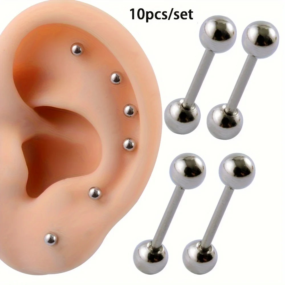 10pcs Minimalist Stainless Steel Ear Tragus Cartilage Ball Barbell Stud Earring Conch Ear Lobe Helix Cartilage Piercing Jewelry