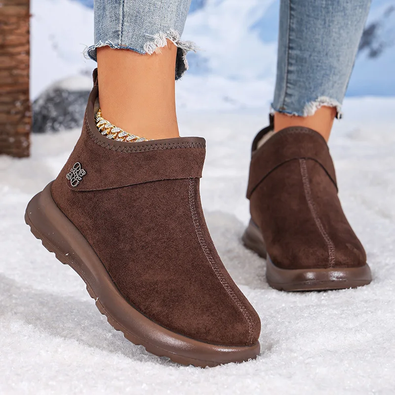 Botas de nieve con forro polar de invierno 2025 para mujer, botas de algodón de suela gruesa antideslizantes simples multicolores, botas cortas cálidas y cómodas