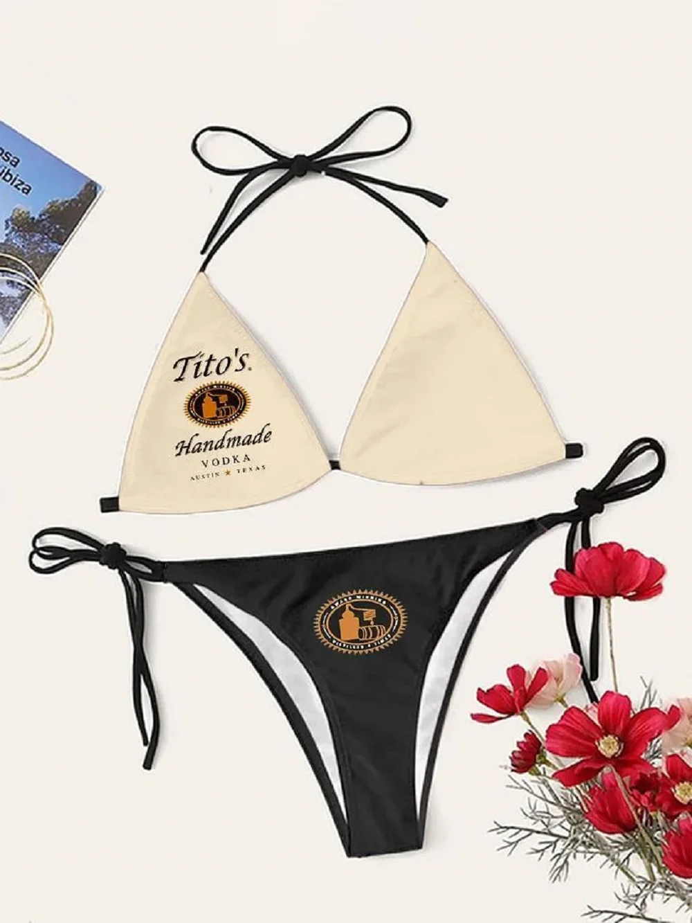 

New Bikini Set Women's Print 2 Piece Swimsuit Sexy Lace-up Triangle Halter Backless Swimwear Beach Vacation Bathing Suit