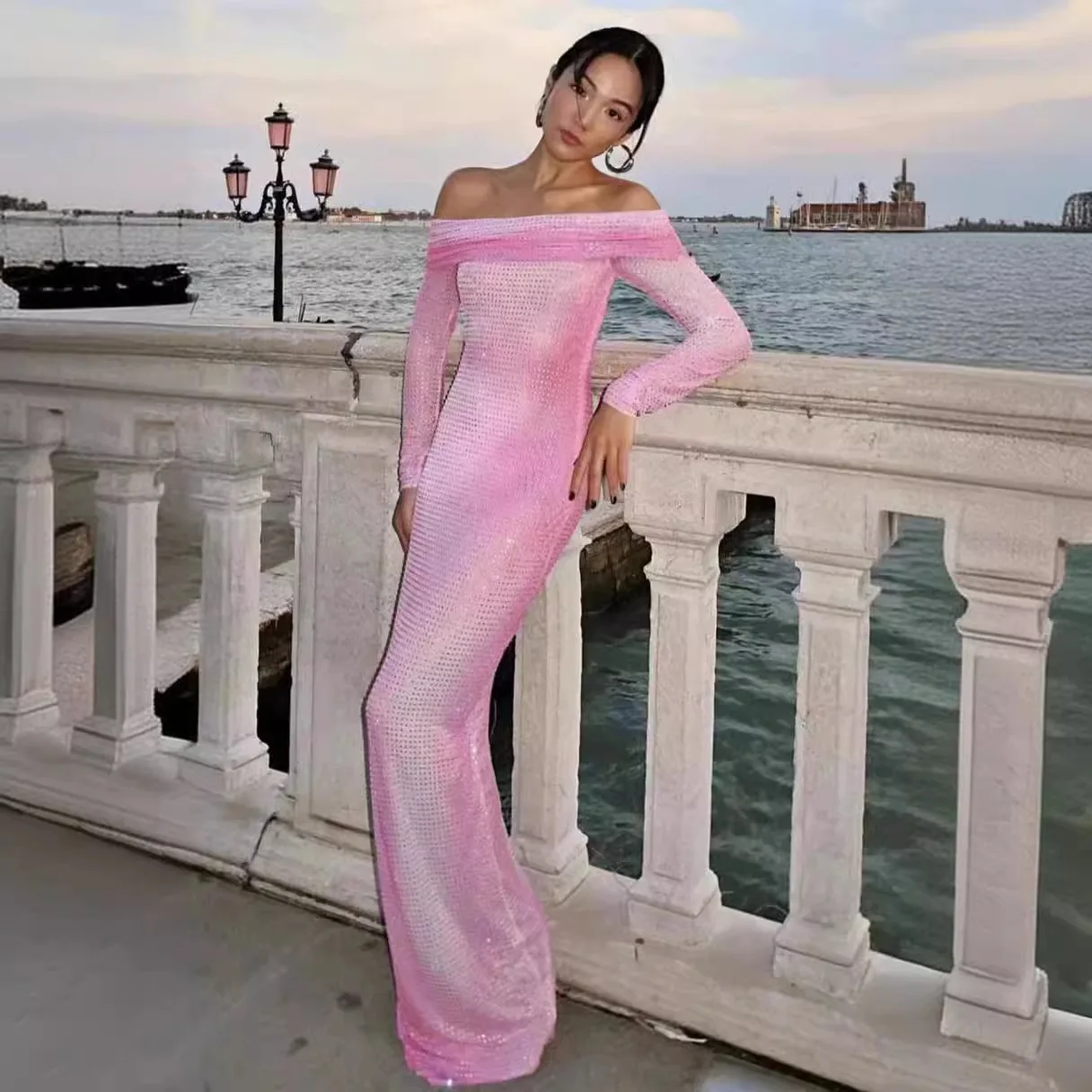 New Gradient Hot Diamond Dress Elegant Fashion High-end Banquet Party Dresses